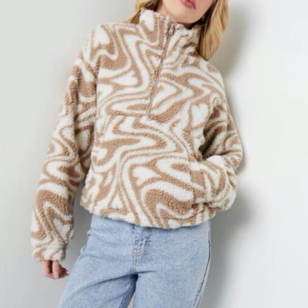 Super Cosy Cream and Brown Swirl ♥️ Fleece Half Zip